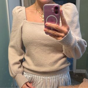 H&M puff sleeve square neck sweater